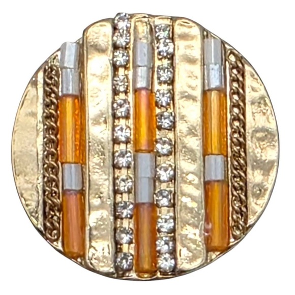 LUX ACCESSORIES Jewelry - LUX ACCESSORIES Gold Tone Orange Beaded Hammered Circle Stretch Statement Ring